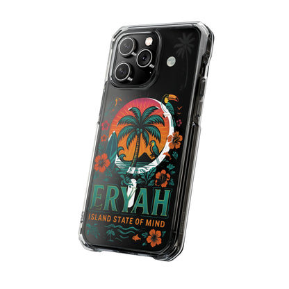 Tropical Phone Case featuring ,Eryah, Island State of Mind' Design,  Clear Magnetic Impact Protection, Perfect Gift for Vacation