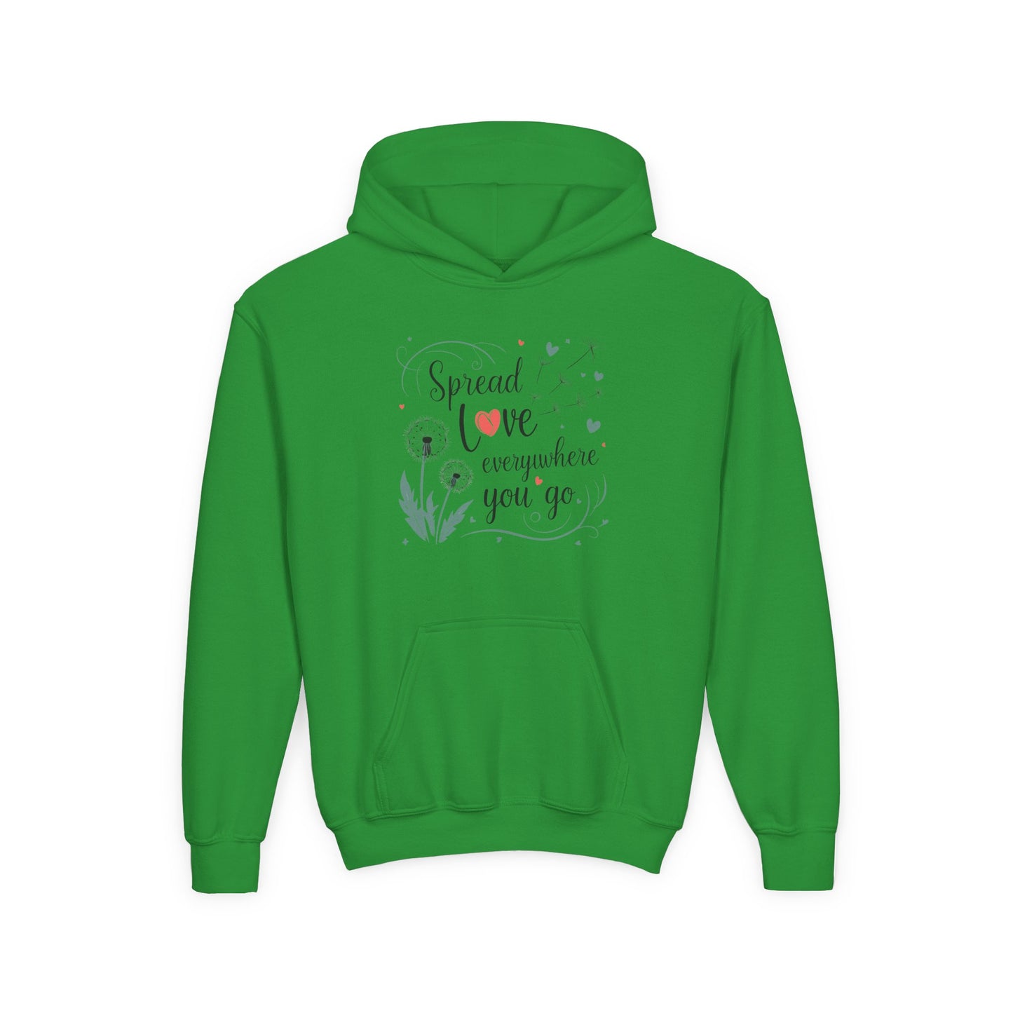 Youth Hoodie - Spread Love Design for Kids, Cozy Pullover, Perfect Gift for Teens, Friendship, School Events, Everyday Wear