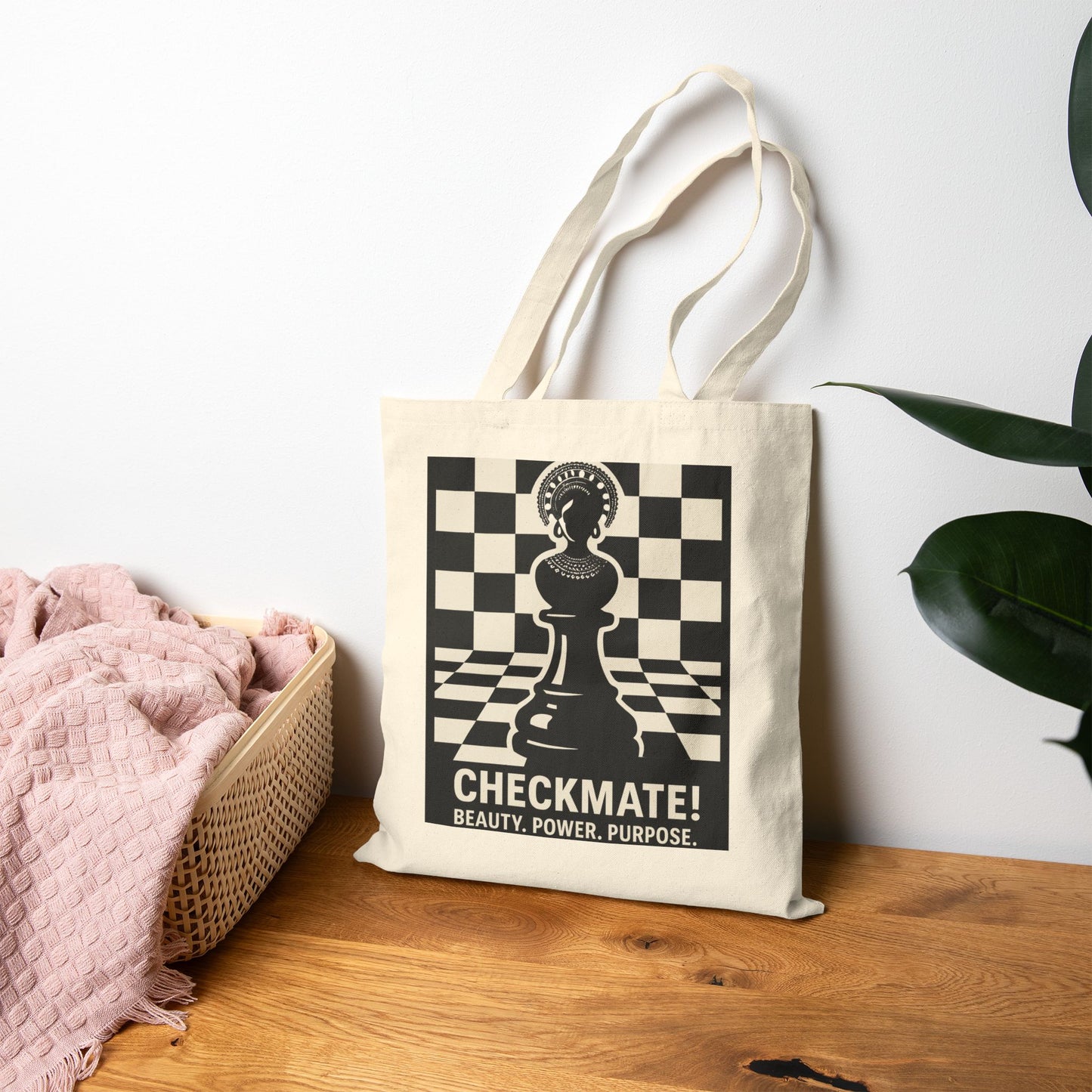 "Checkmate! Beauty, Power, Purpose" – Empowering Chess Queen Tote Bag