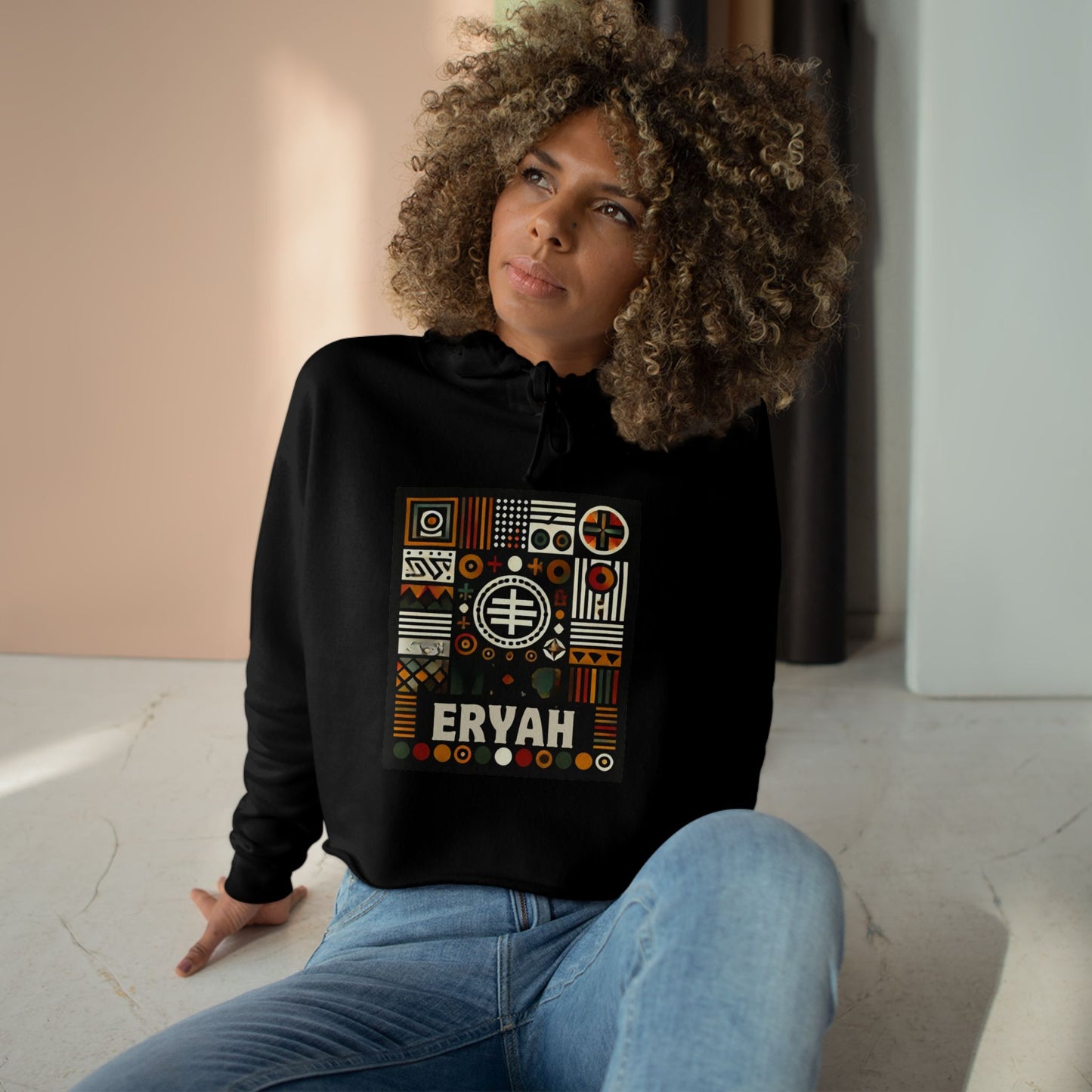 Bohemian Crop Hoodie, Eryah Statement Sweatshirt, Trendy Streetwear, Stylish Gift, Casual Layering Top