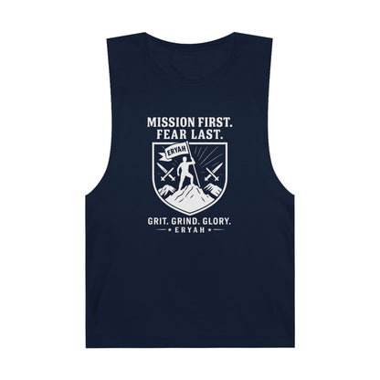 Unisex Barnard Tank: Mission First, Plan Last, Inspirational Workout Top, Casual Summer Shirt, Fitness Gift, Gym Wear