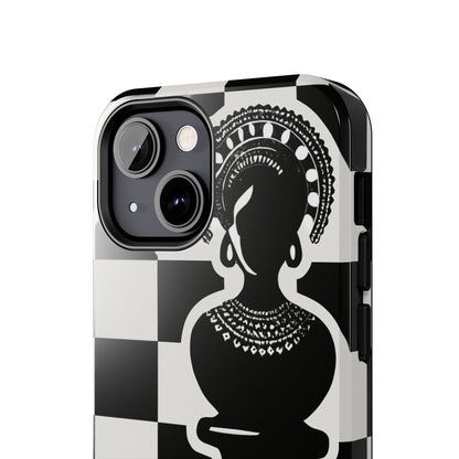 Chess Queen Phone Case, Tough Phone Cases, Stylish Accessories, Unique Gift, Geometric Design, Black and White Aesthetic
