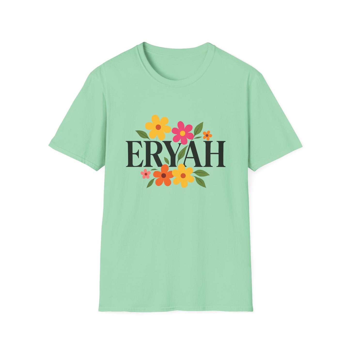 "ERYAH Floral Power Typography Tee - Retro Bloom Streetwear"