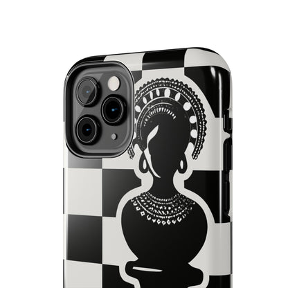 Chess Queen Phone Case, Tough Phone Cases, Stylish Accessories, Unique Gift, Geometric Design, Black and White Aesthetic