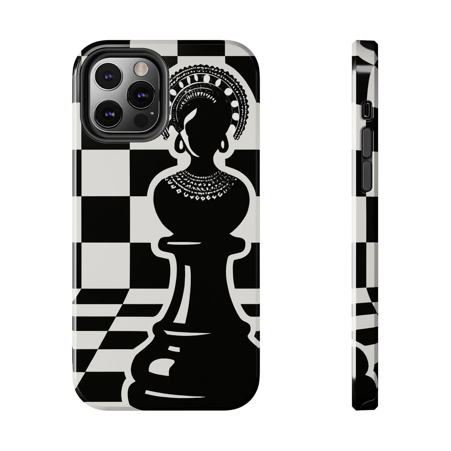 Chess Queen Phone Case, Tough Phone Cases, Stylish Accessories, Unique Gift, Geometric Design, Black and White Aesthetic