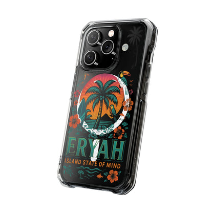 Tropical Phone Case featuring ,Eryah, Island State of Mind' Design,  Clear Magnetic Impact Protection, Perfect Gift for Vacation