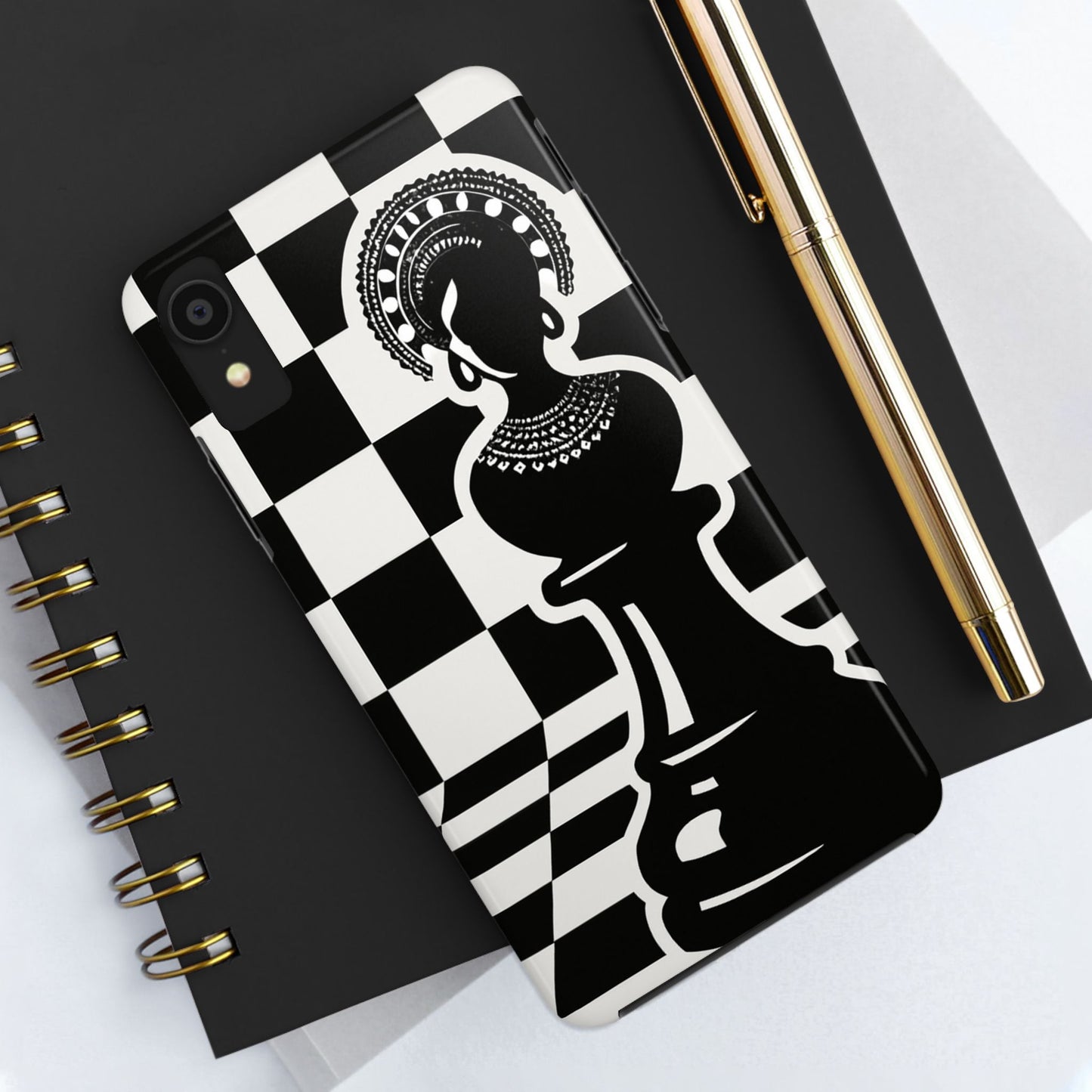 Chess Queen Phone Case, Tough Phone Cases, Stylish Accessories, Unique Gift, Geometric Design, Black and White Aesthetic