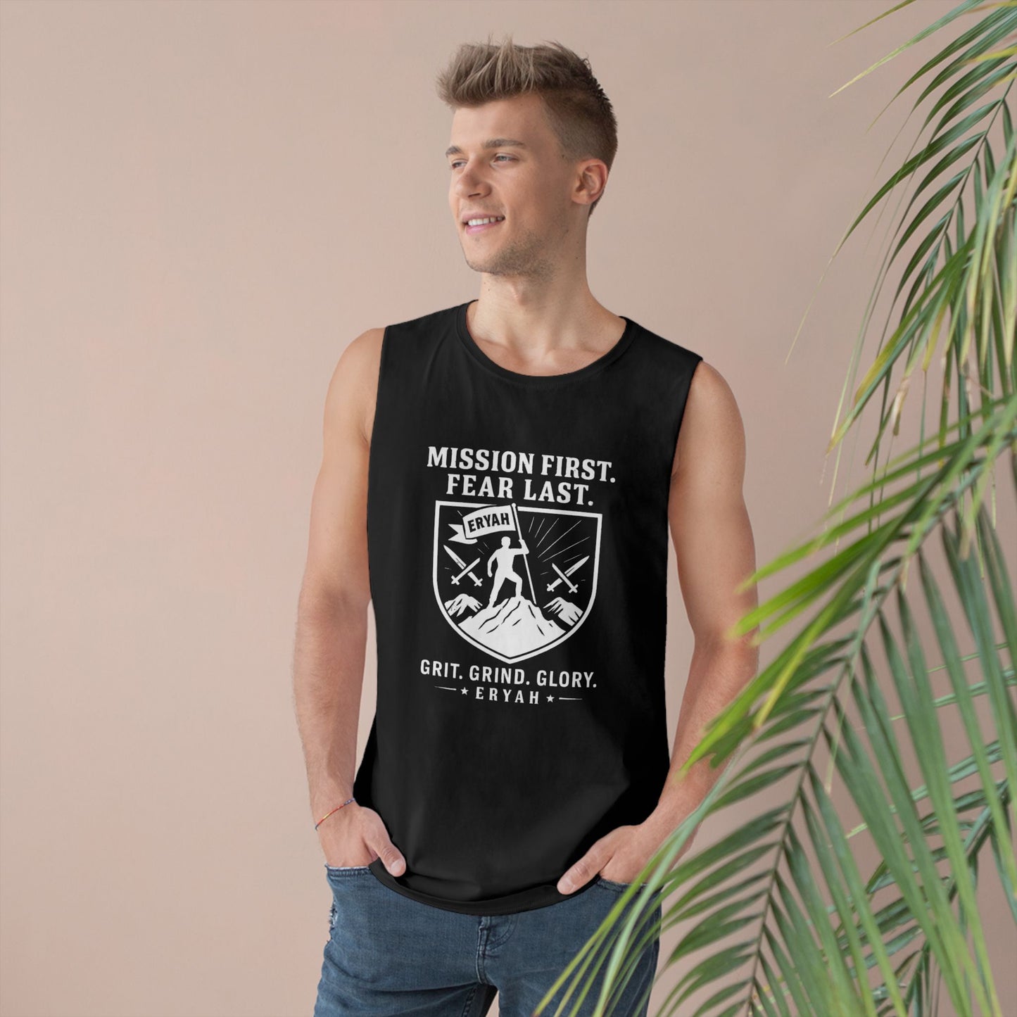 Unisex Barnard Tank: Mission First, Plan Last, Inspirational Workout Top, Casual Summer Shirt, Fitness Gift, Gym Wear