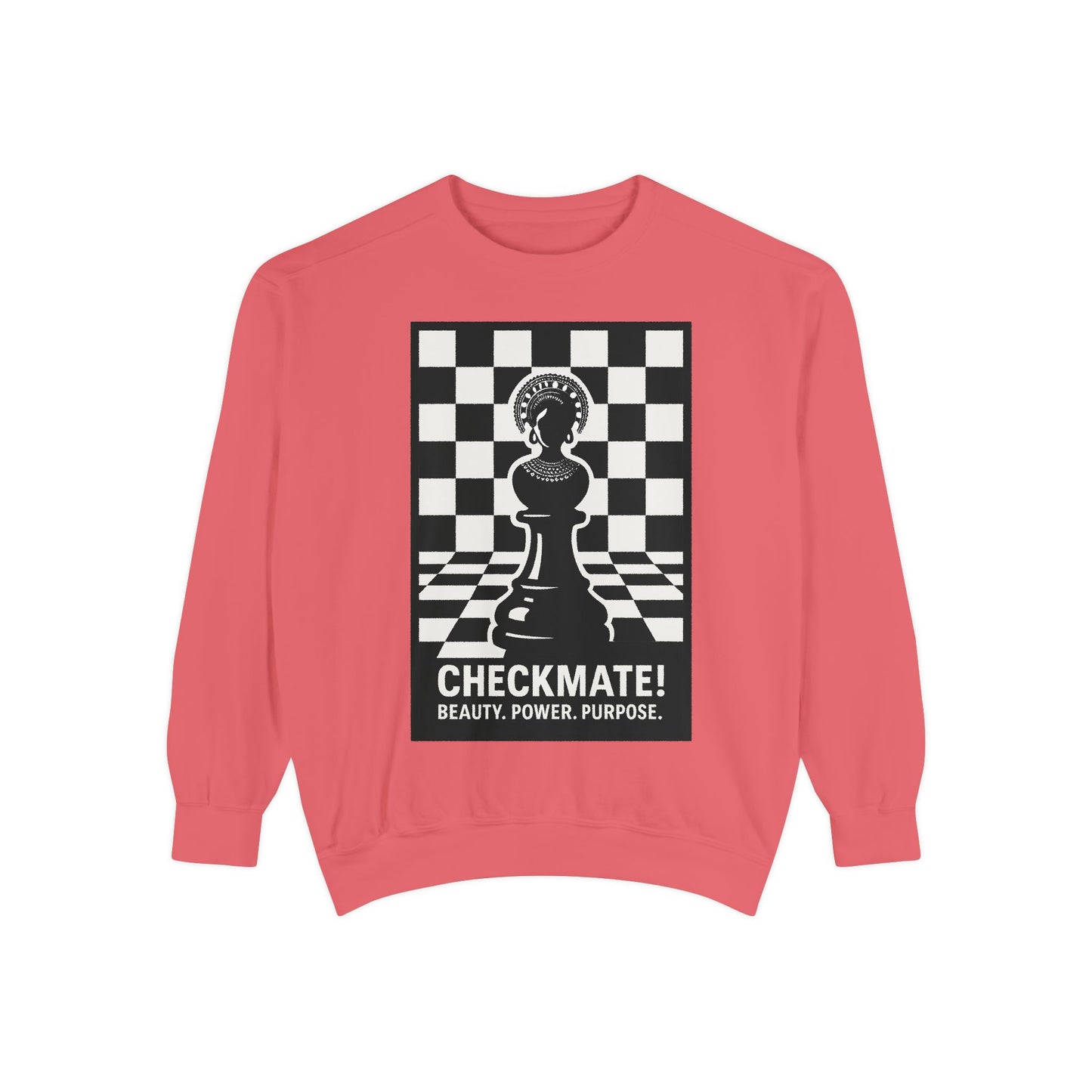 Checkmate! Unisex Garment-Dyed Sweatshirt - Power, Purpose, Chess Lover Gift, Cozy Layer, Casual Style, Streetwear, Unique Unisex Apparel