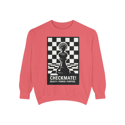 Checkmate! Unisex Garment-Dyed Sweatshirt - Power, Purpose, Chess Lover Gift, Cozy Layer, Casual Style, Streetwear, Unique Unisex Apparel