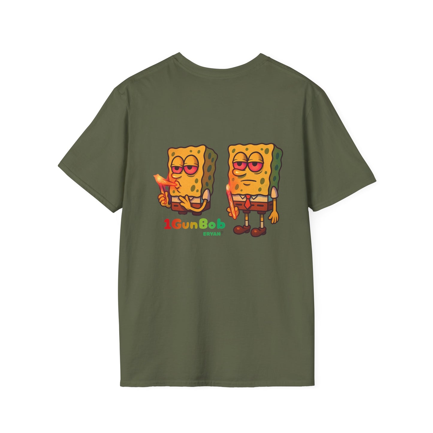 1GunBob – The Blazed Sponge 🧽🔥🪵, Chill SpongeBob Tee, Fun Graphic Tee, Casual Wear, Gift for Fans, Humor Apparel, Unique Summer Shirt