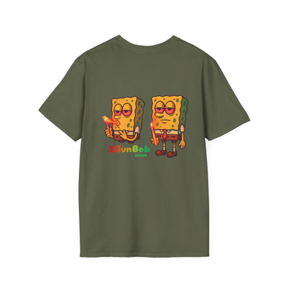 1GunBob – The Blazed Sponge 🧽🔥🪵, Chill SpongeBob Tee, Fun Graphic Tee, Casual Wear, Gift for Fans, Humor Apparel, Unique Summer Shirt