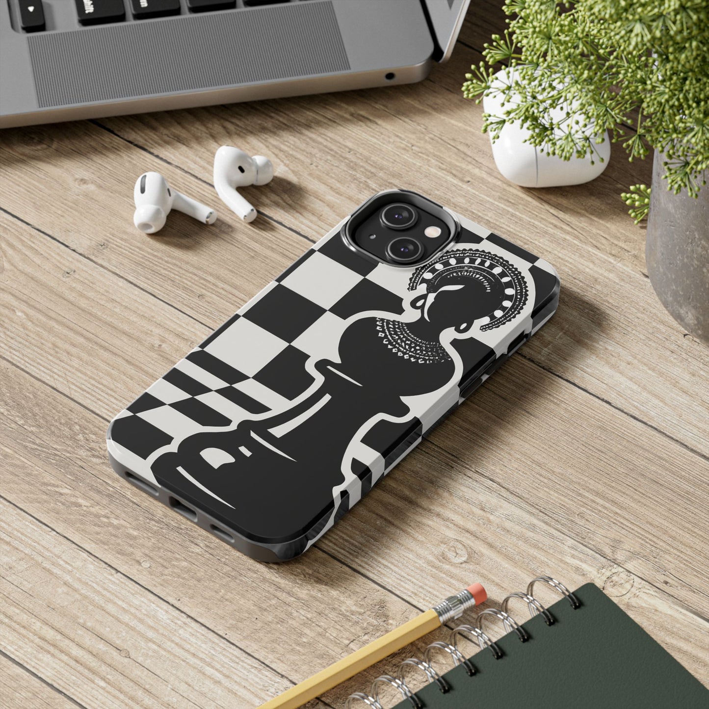 Chess Queen Phone Case, Tough Phone Cases, Stylish Accessories, Unique Gift, Geometric Design, Black and White Aesthetic