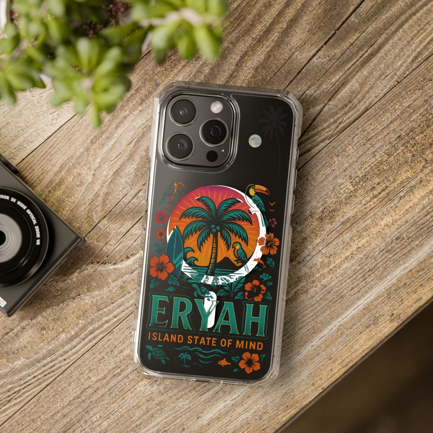 Tropical Phone Case featuring ,Eryah, Island State of Mind' Design,  Clear Magnetic Impact Protection, Perfect Gift for Vacation