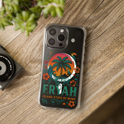 Tropical Phone Case featuring ,Eryah, Island State of Mind' Design,  Clear Magnetic Impact Protection, Perfect Gift for Vacation