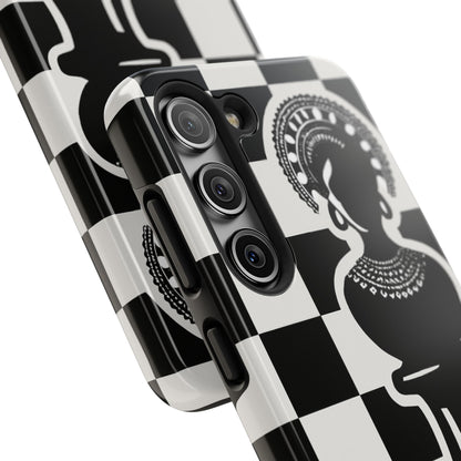 Chess Queen Phone Case, Tough Phone Cases, Stylish Accessories, Unique Gift, Geometric Design, Black and White Aesthetic