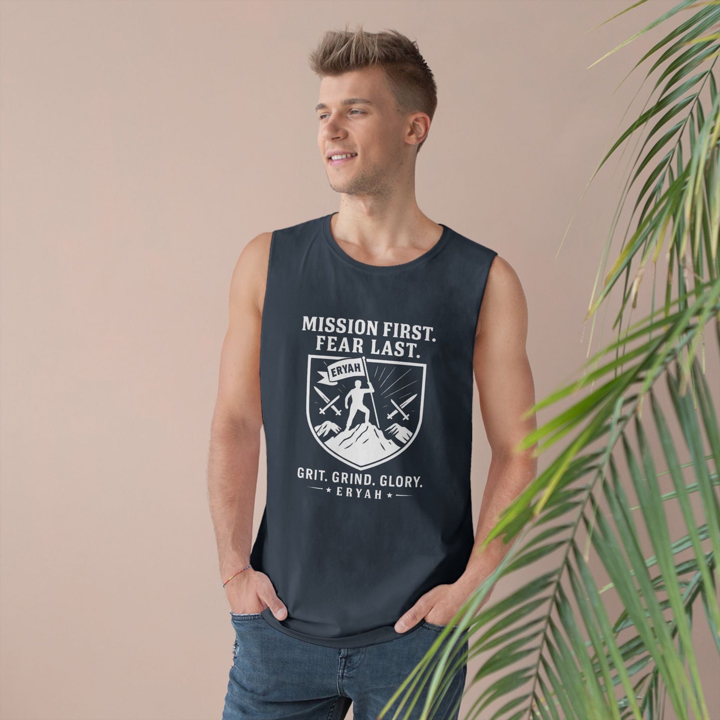 Unisex Barnard Tank: Mission First, Plan Last, Inspirational Workout Top, Casual Summer Shirt, Fitness Gift, Gym Wear