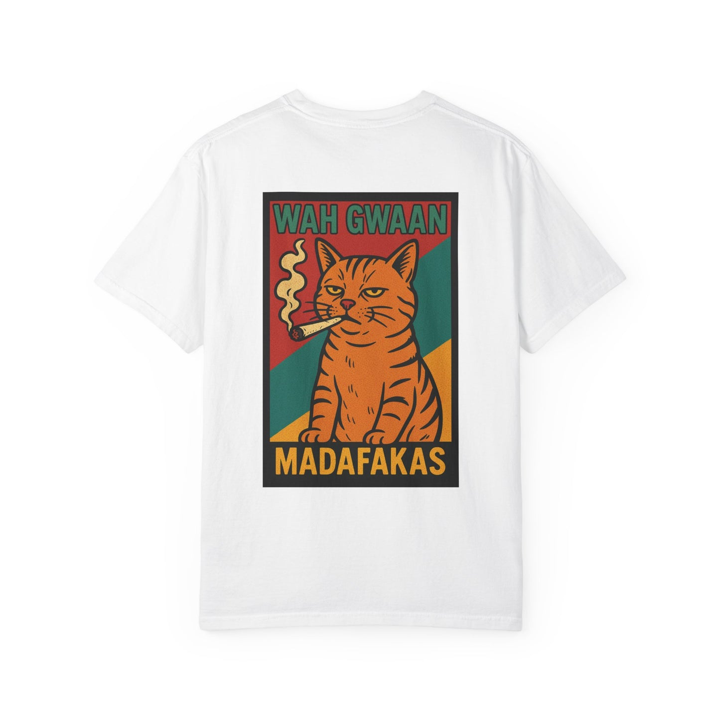 "Wah Gwaan Madafakas" – Rasta Pop Art Stoner Cat, Cool Cat Graphic Tee, Unisex T-Shirt, Quirky Animal Shirt, Gift for Cat Lovers, Streetwear Fashion