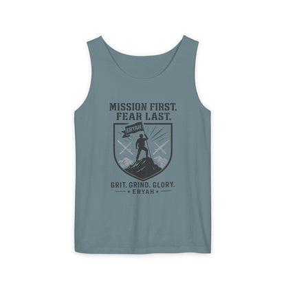 Motivational Tank Top - Mission First, Fear Last, Fitness Apparel, Workout Shirt, Gym Clothing, Inspirational Gift