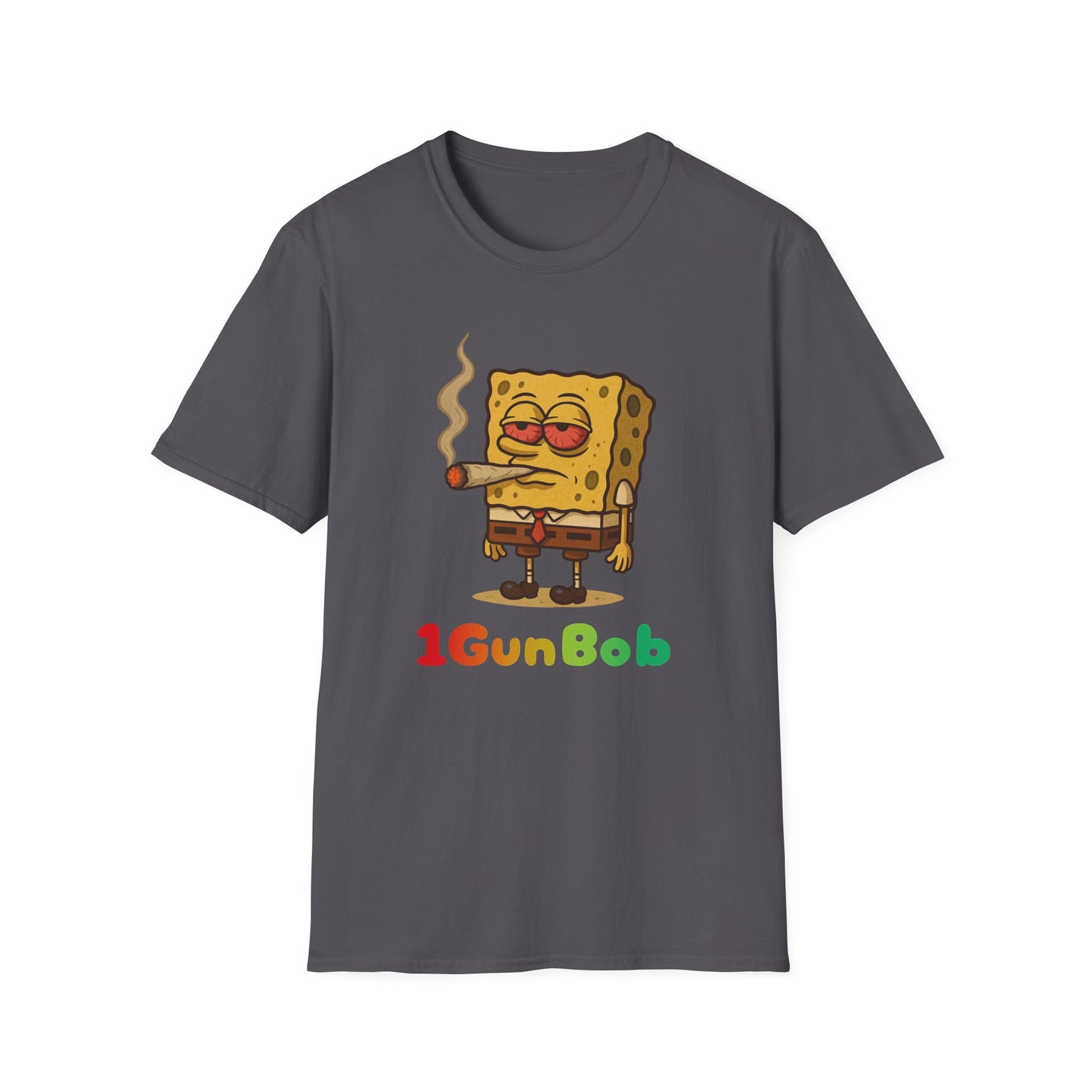 1GunBob – The Blazed Sponge 🧽🔥🪵, Chill SpongeBob Tee, Fun Graphic Tee, Casual Wear, Gift for Fans, Humor Apparel, Unique Summer Shirt