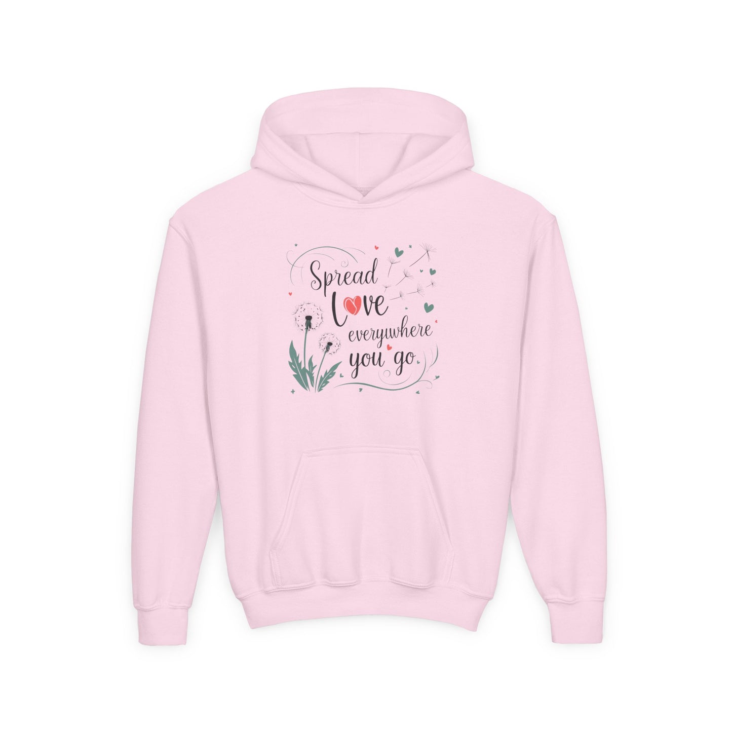 Youth Hoodie - Spread Love Design for Kids, Cozy Pullover, Perfect Gift for Teens, Friendship, School Events, Everyday Wear