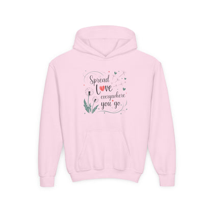 Youth Hoodie - Spread Love Design for Kids, Cozy Pullover, Perfect Gift for Teens, Friendship, School Events, Everyday Wear