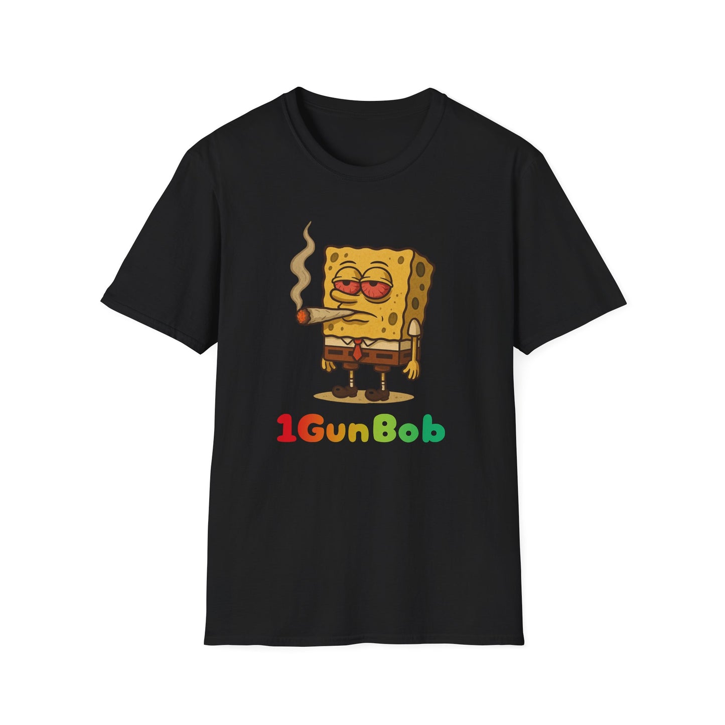 1GunBob – The Blazed Sponge 🧽🔥🪵, Chill SpongeBob Tee, Fun Graphic Tee, Casual Wear, Gift for Fans, Humor Apparel, Unique Summer Shirt