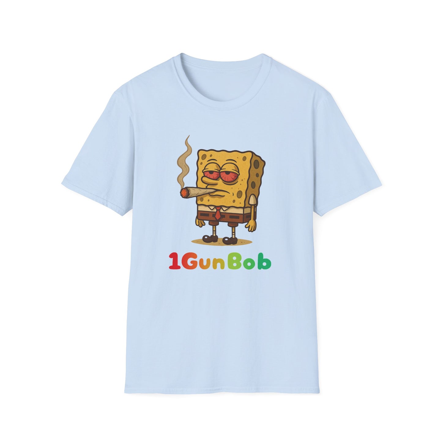 1GunBob – The Blazed Sponge 🧽🔥🪵, Chill SpongeBob Tee, Fun Graphic Tee, Casual Wear, Gift for Fans, Humor Apparel, Unique Summer Shirt