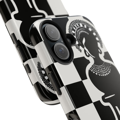 Chess Queen Phone Case, Tough Phone Cases, Stylish Accessories, Unique Gift, Geometric Design, Black and White Aesthetic