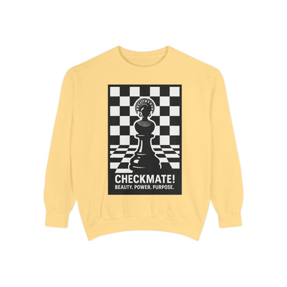 Checkmate! Unisex Garment-Dyed Sweatshirt - Power, Purpose, Chess Lover Gift, Cozy Layer, Casual Style, Streetwear, Unique Unisex Apparel