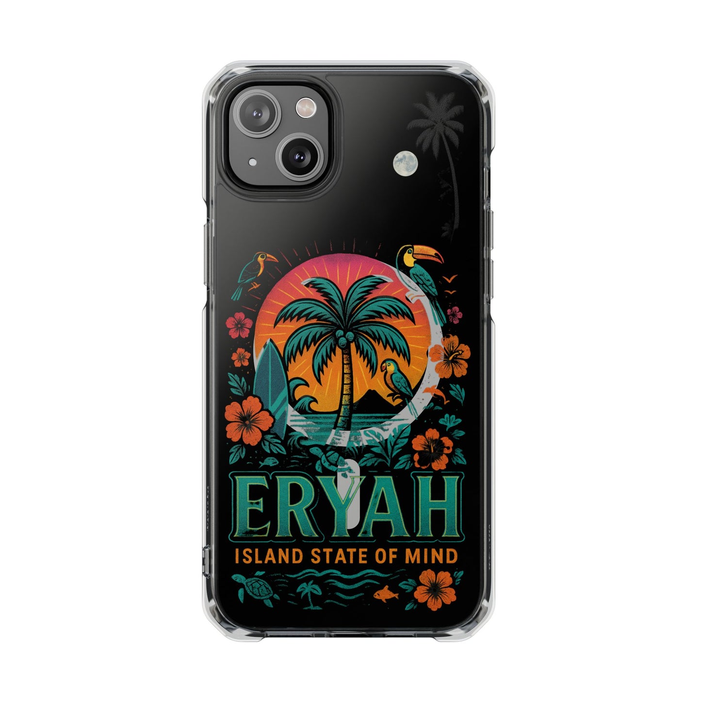 Tropical Phone Case featuring ,Eryah, Island State of Mind' Design,  Clear Magnetic Impact Protection, Perfect Gift for Vacation