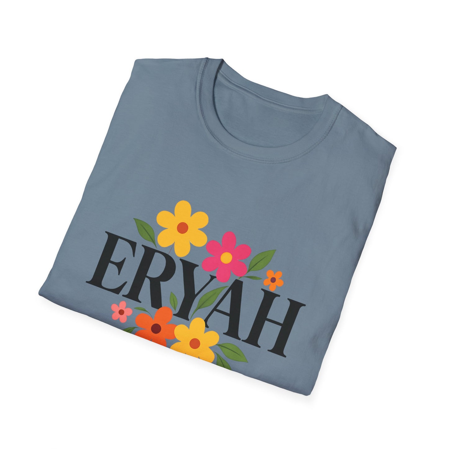 "ERYAH Floral Power Typography Tee - Retro Bloom Streetwear"