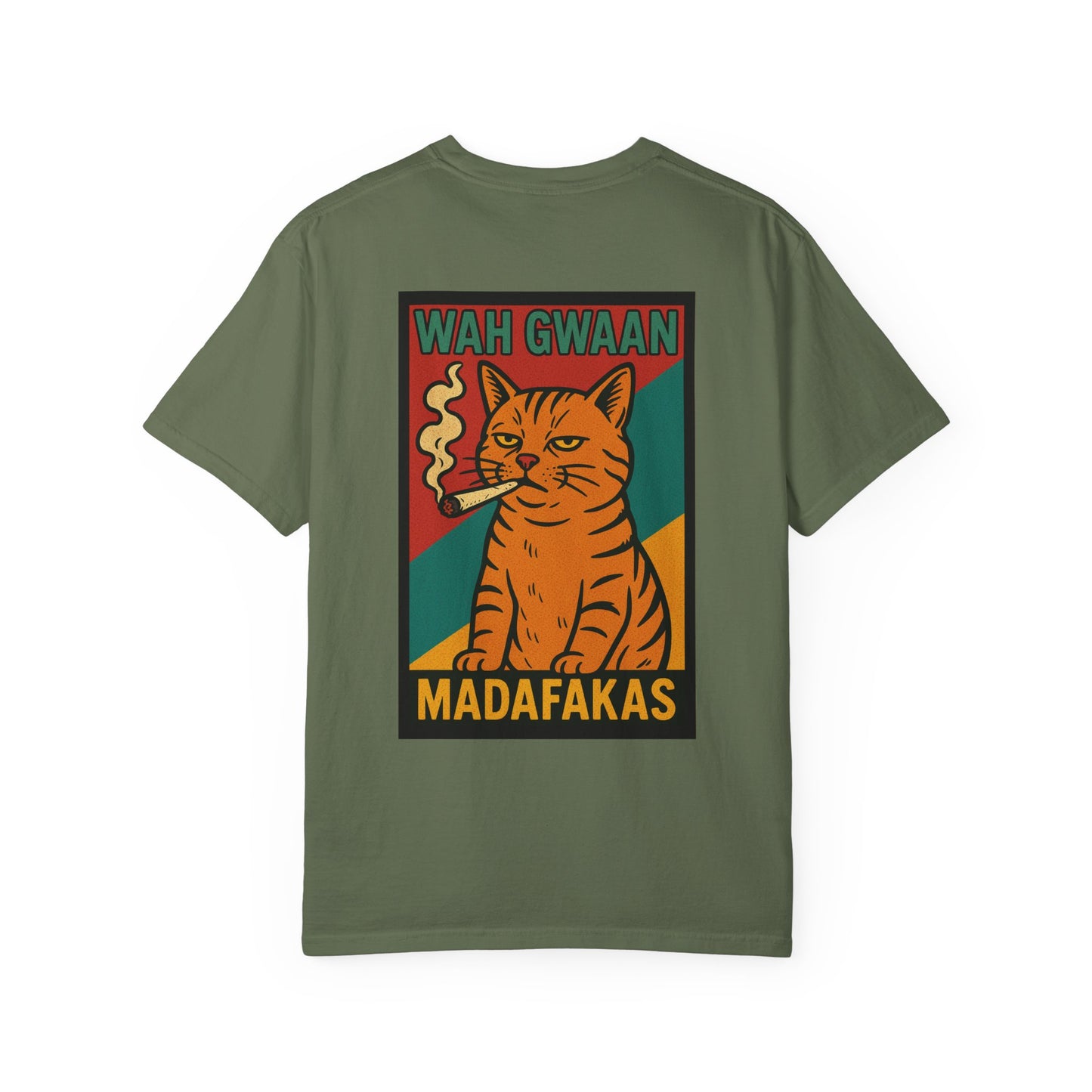"Wah Gwaan Madafakas" – Rasta Pop Art Stoner Cat, Cool Cat Graphic Tee, Unisex T-Shirt, Quirky Animal Shirt, Gift for Cat Lovers, Streetwear Fashion