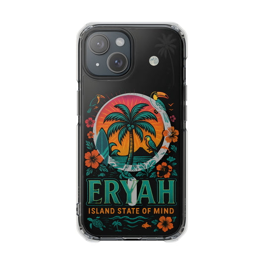 Tropical Phone Case featuring ,Eryah, Island State of Mind' Design,  Clear Magnetic Impact Protection, Perfect Gift for Vacation
