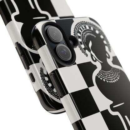 Chess Queen Phone Case, Tough Phone Cases, Stylish Accessories, Unique Gift, Geometric Design, Black and White Aesthetic
