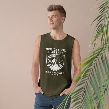 Unisex Barnard Tank: Mission First, Plan Last, Inspirational Workout Top, Casual Summer Shirt, Fitness Gift, Gym Wear