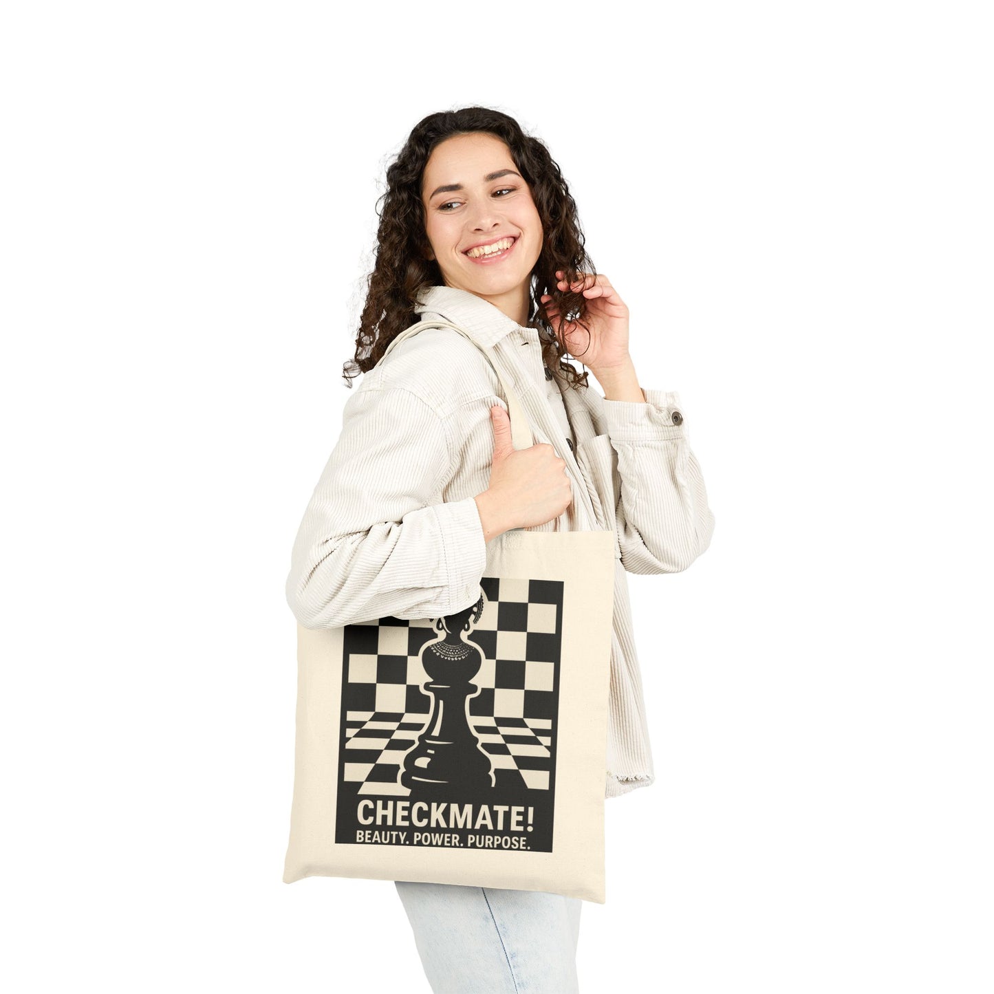 "Checkmate! Beauty, Power, Purpose" – Empowering Chess Queen Tote Bag