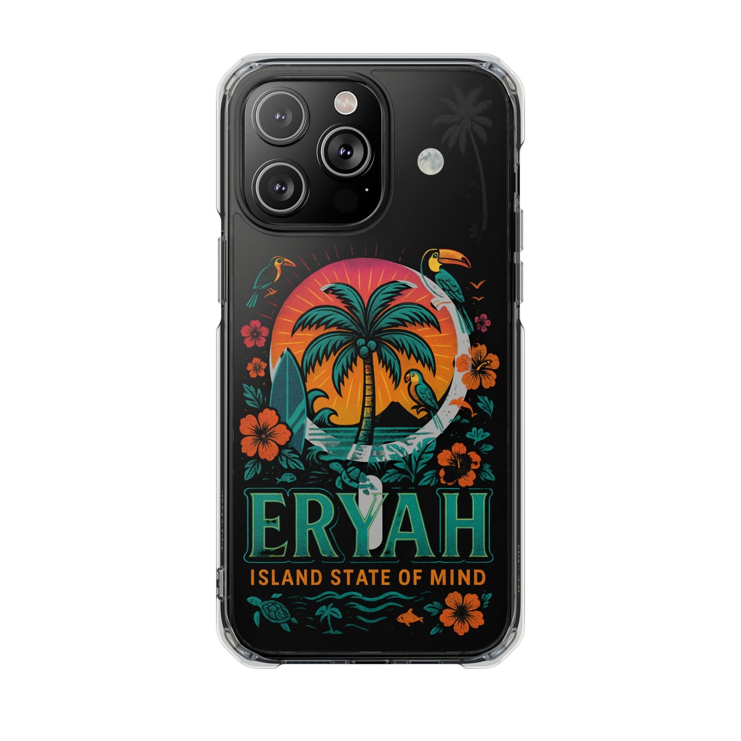 Tropical Phone Case featuring ,Eryah, Island State of Mind' Design,  Clear Magnetic Impact Protection, Perfect Gift for Vacation