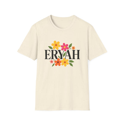 "ERYAH Floral Power Typography Tee - Retro Bloom Streetwear"