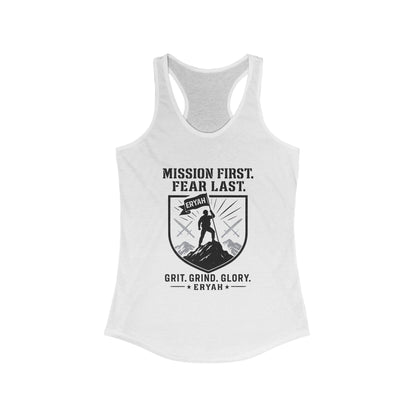 Mission First Women's Tank Top - Grit, Grind, Glory, Athletic Wear, Fitness Apparel, Inspirational Workout Shirt