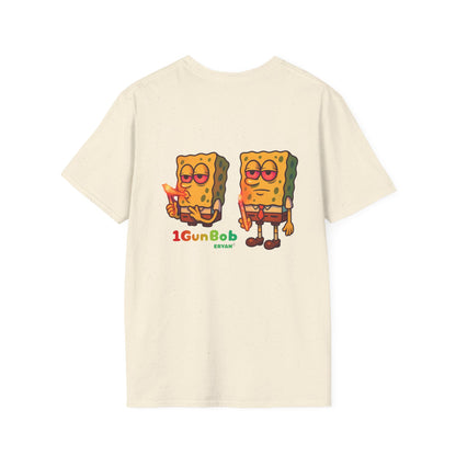 1GunBob – The Blazed Sponge 🧽🔥🪵, Chill SpongeBob Tee, Fun Graphic Tee, Casual Wear, Gift for Fans, Humor Apparel, Unique Summer Shirt