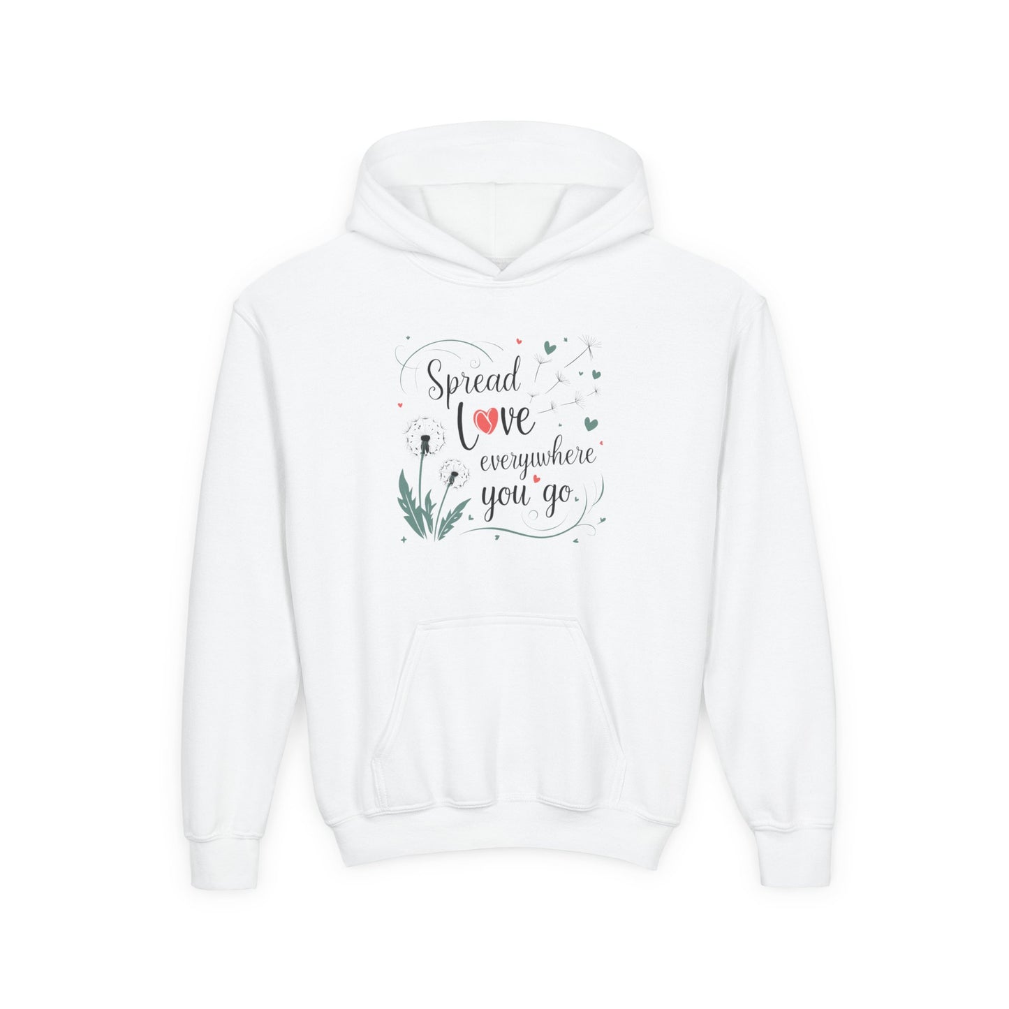 Youth Hoodie - Spread Love Design for Kids, Cozy Pullover, Perfect Gift for Teens, Friendship, School Events, Everyday Wear