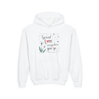 Youth Hoodie - Spread Love Design for Kids, Cozy Pullover, Perfect Gift for Teens, Friendship, School Events, Everyday Wear
