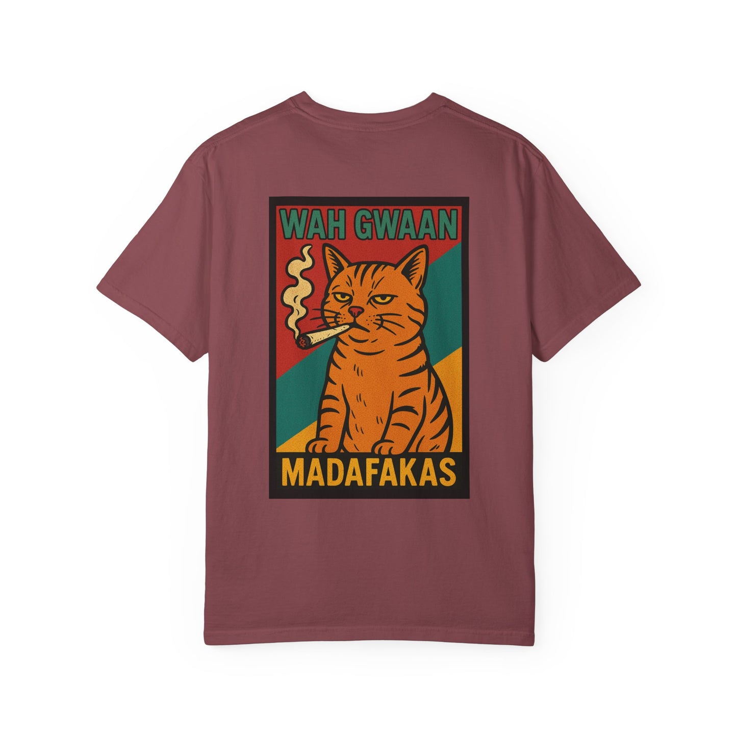 "Wah Gwaan Madafakas" – Rasta Pop Art Stoner Cat, Cool Cat Graphic Tee, Unisex T-Shirt, Quirky Animal Shirt, Gift for Cat Lovers, Streetwear Fashion