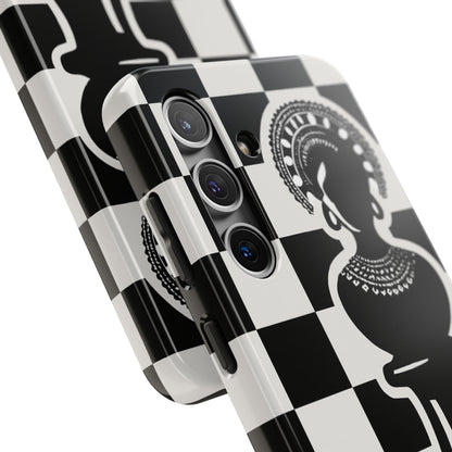 Chess Queen Phone Case, Tough Phone Cases, Stylish Accessories, Unique Gift, Geometric Design, Black and White Aesthetic