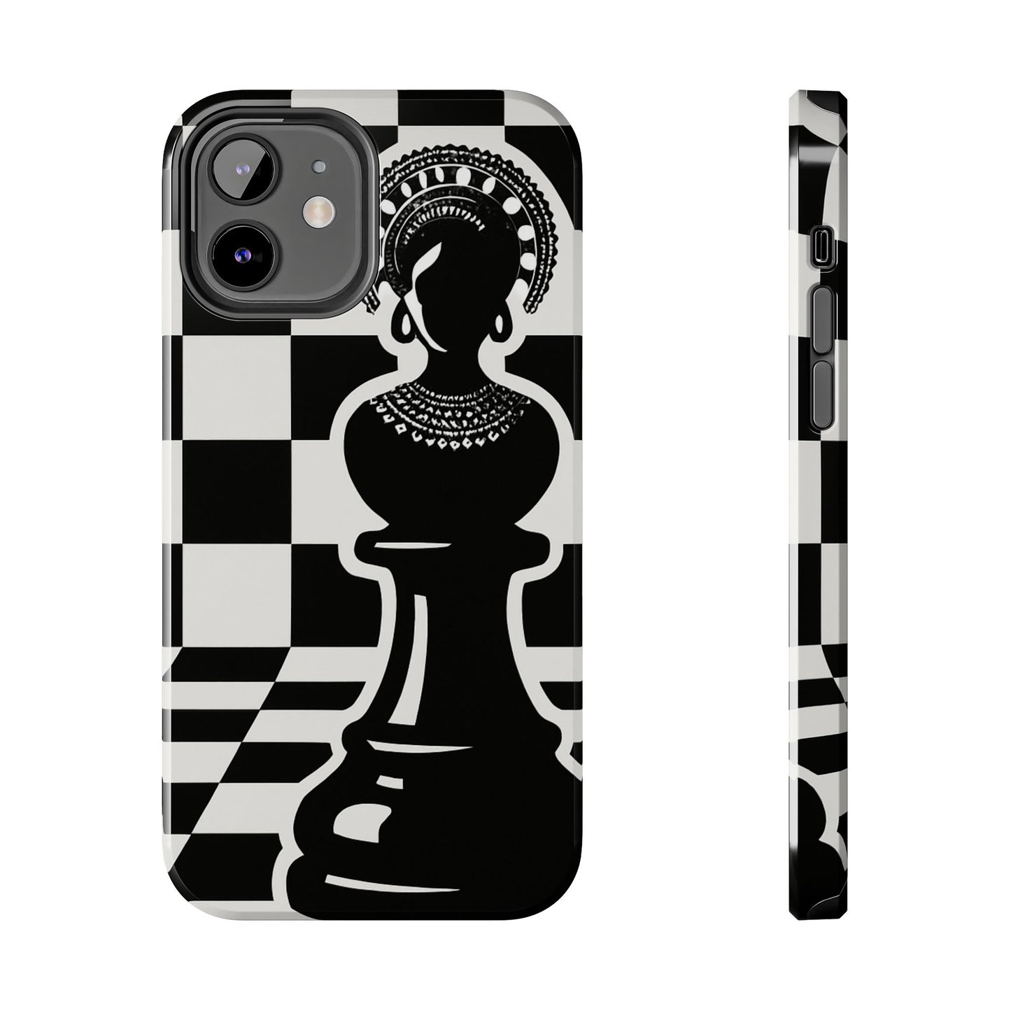 Chess Queen Phone Case, Tough Phone Cases, Stylish Accessories, Unique Gift, Geometric Design, Black and White Aesthetic