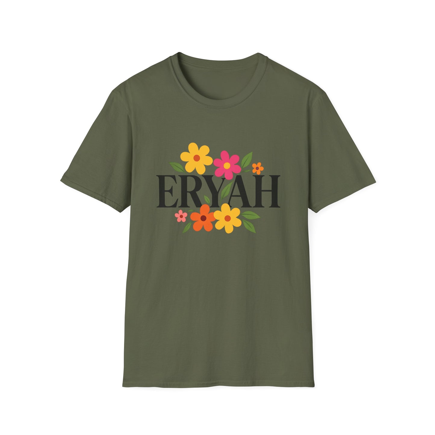 "ERYAH Floral Power Typography Tee - Retro Bloom Streetwear"