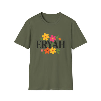 "ERYAH Floral Power Typography Tee - Retro Bloom Streetwear"