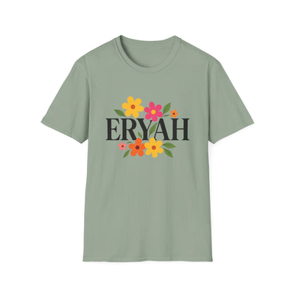 "ERYAH Floral Power Typography Tee - Retro Bloom Streetwear"