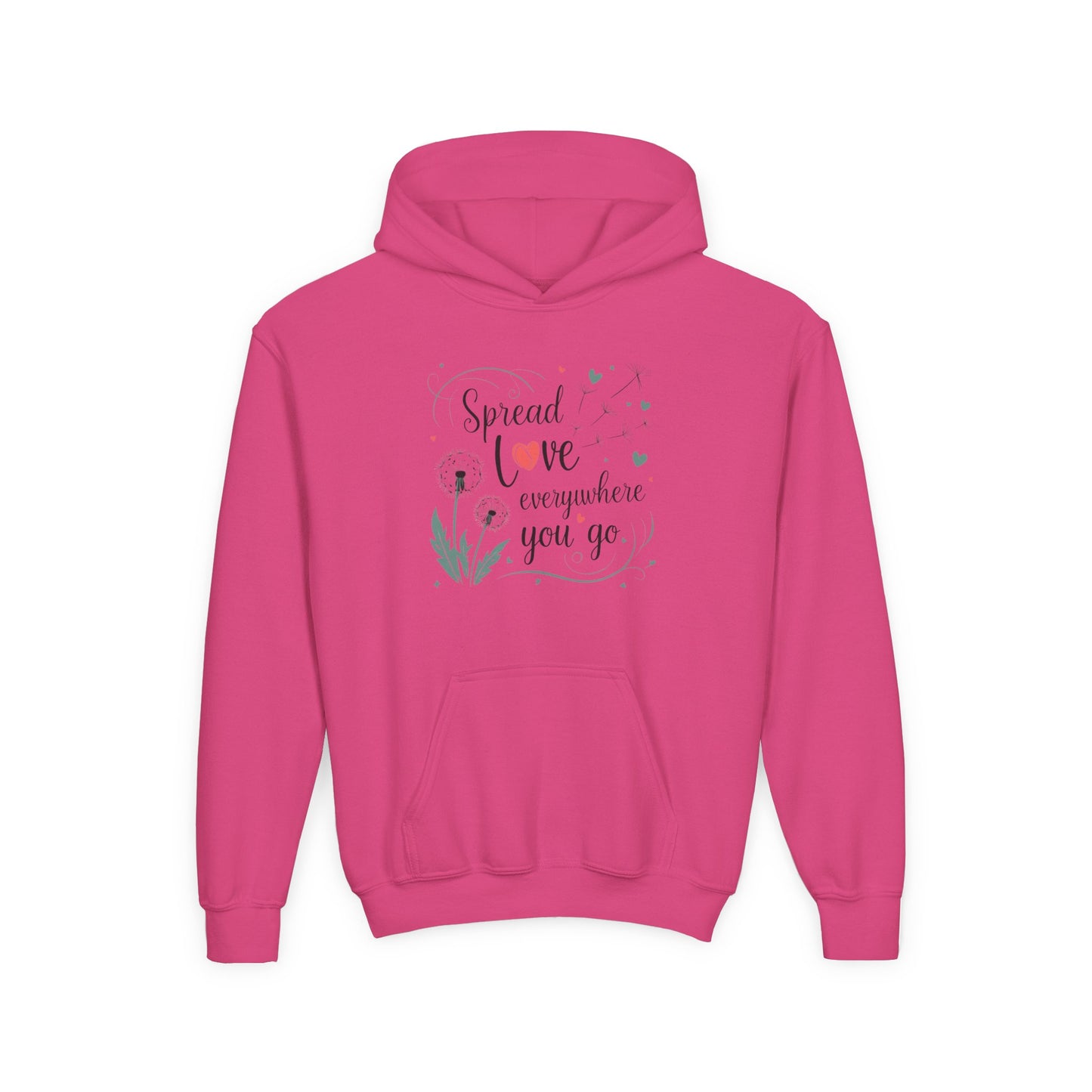 Youth Hoodie - Spread Love Design for Kids, Cozy Pullover, Perfect Gift for Teens, Friendship, School Events, Everyday Wear